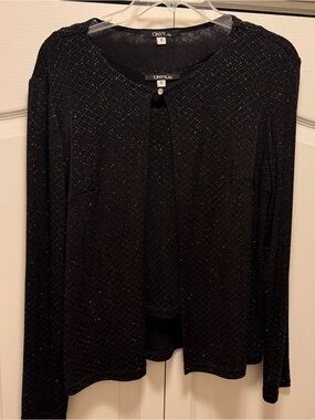 Two-piece Onyx Black Knit Cardigan with tank- Sparkle Detail
